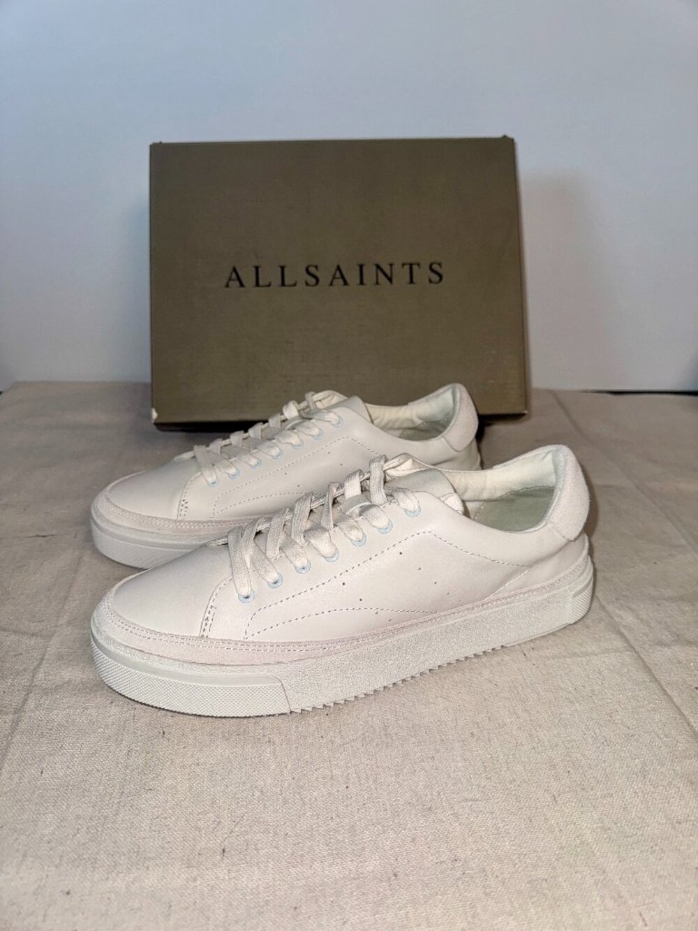 Womens Us 10 / 11 EU 41 AllSaints Trish Calf Leather Chunky Sneakers Chalk White